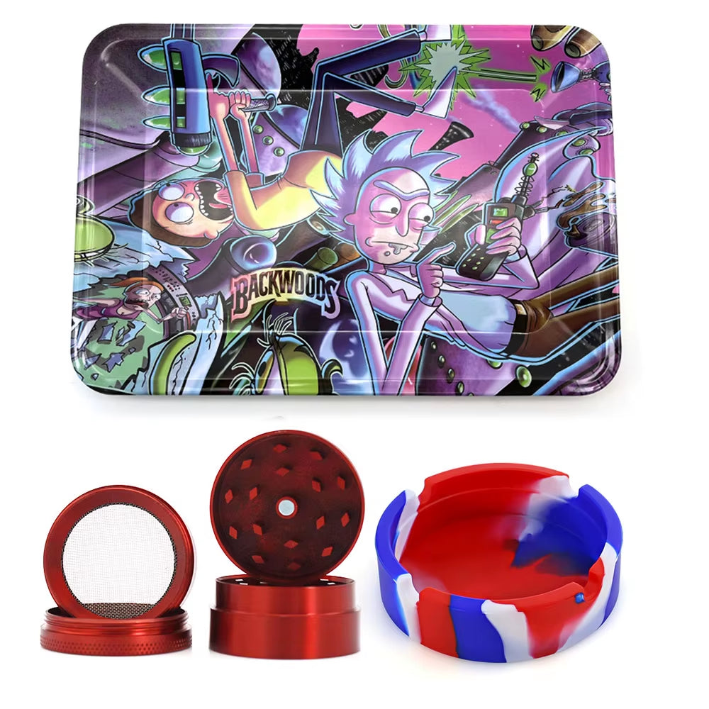 40Mm Metallmühle 18X12,5Cm Rauch Kräuter Tabak Rolltablett Silikon Aschenbecher Aschenbecher Raucherzubehör