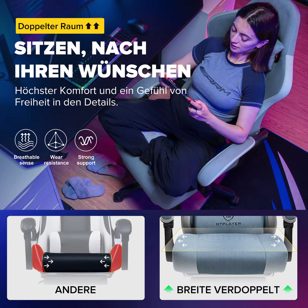 GTPLAYER Gaming Chair Ergonomischer Gaming Sessel Schreibtischstuhl Mit Stoffoberfläche, Federsitzkissen, Verbindungsarmlehnen