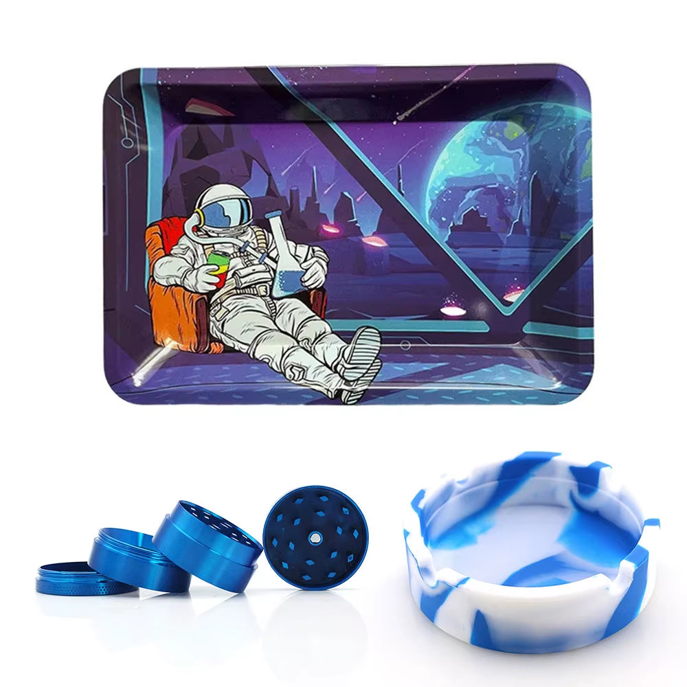 40Mm Metallmühle 18X12,5Cm Rauch Kräuter Tabak Rolltablett Silikon Aschenbecher Aschenbecher Raucherzubehör