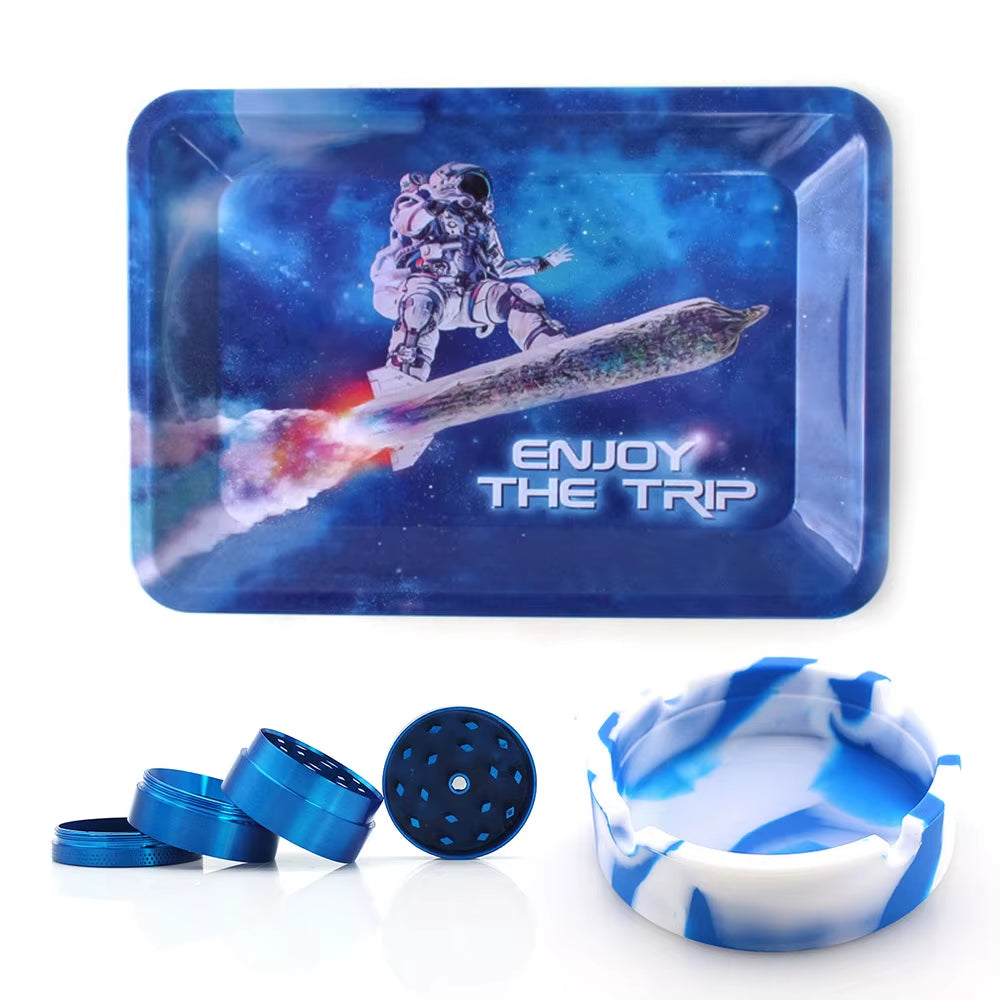 40Mm Metallmühle 18X12,5Cm Rauch Kräuter Tabak Rolltablett Silikon Aschenbecher Aschenbecher Raucherzubehör