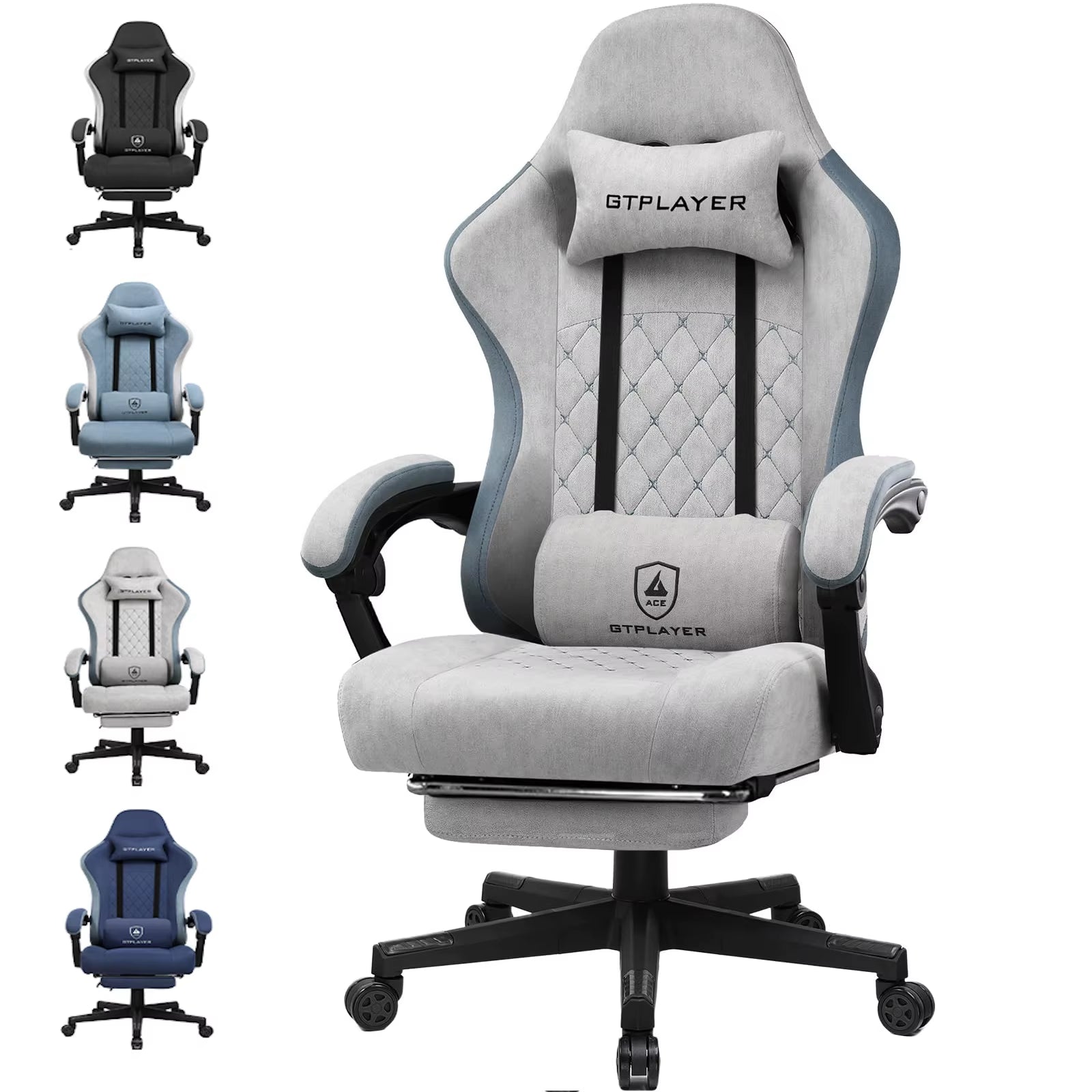 GTPLAYER Gaming Chair Ergonomischer Gaming Sessel Schreibtischstuhl Mit Stoffoberfläche, Federsitzkissen, Verbindungsarmlehnen