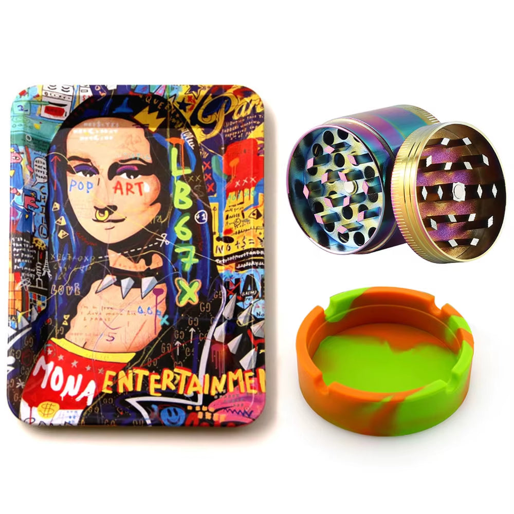 40Mm Metallmühle 18X12,5Cm Rauch Kräuter Tabak Rolltablett Silikon Aschenbecher Aschenbecher Raucherzubehör