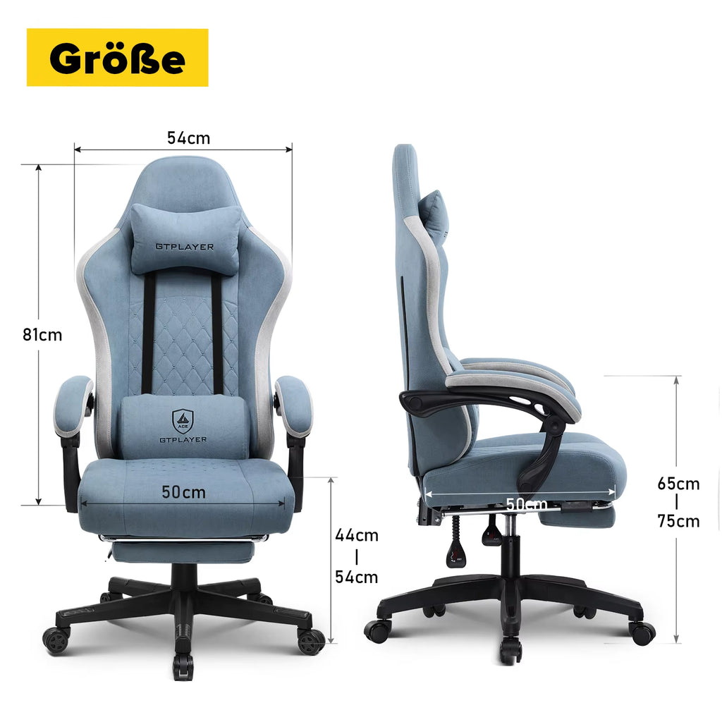 GTPLAYER Gaming Chair Ergonomischer Gaming Sessel Schreibtischstuhl Mit Stoffoberfläche, Federsitzkissen, Verbindungsarmlehnen