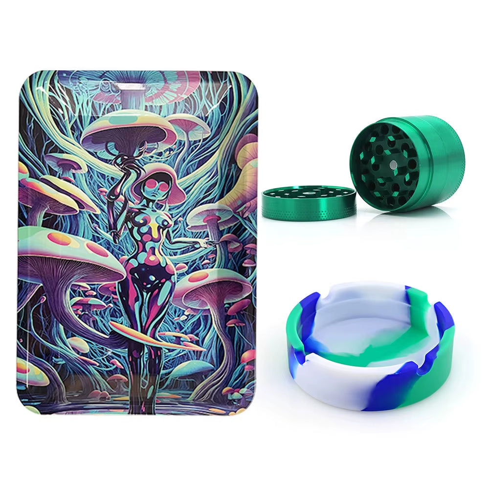 40Mm Metallmühle 18X12,5Cm Rauch Kräuter Tabak Rolltablett Silikon Aschenbecher Aschenbecher Raucherzubehör