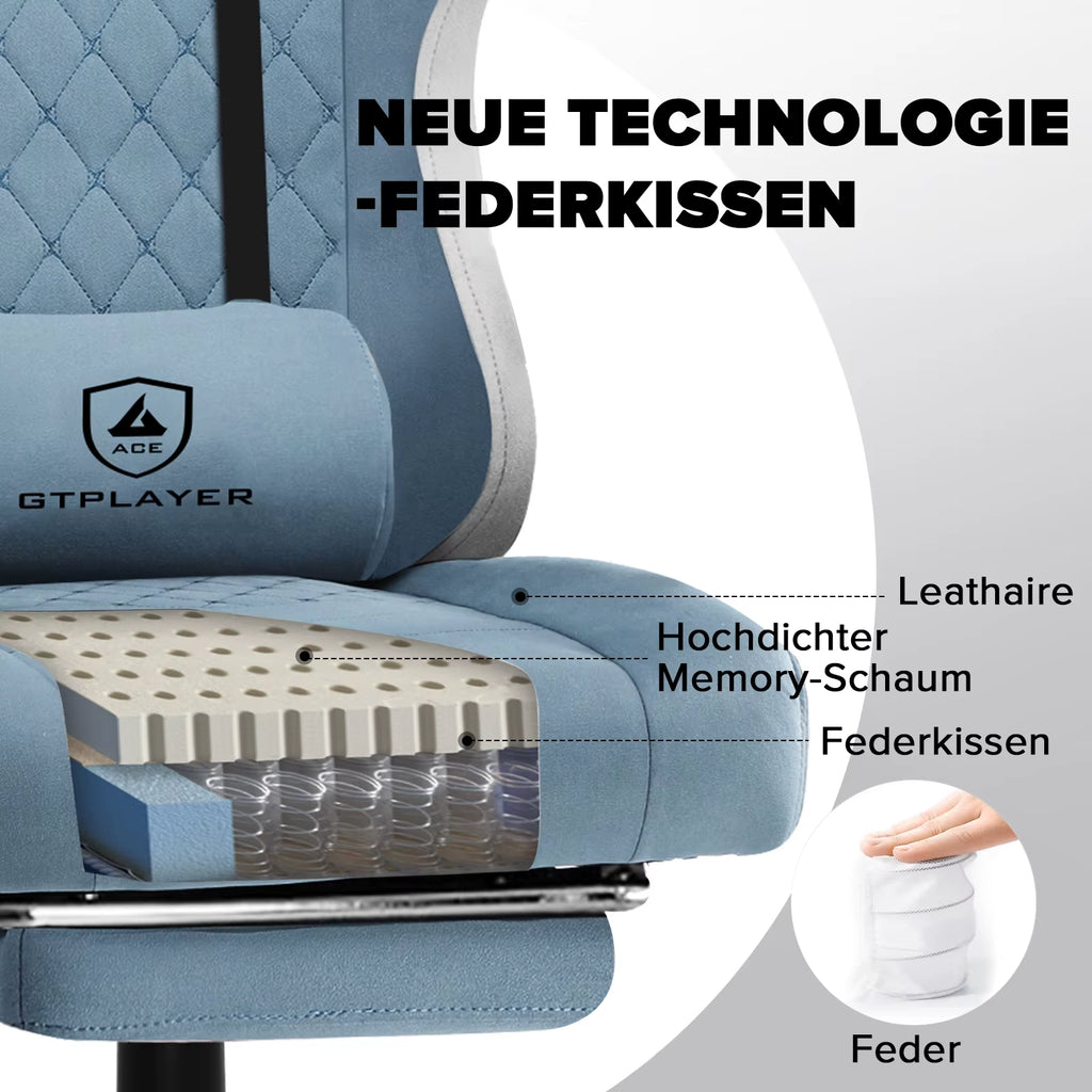 GTPLAYER Gaming Chair Ergonomischer Gaming Sessel Schreibtischstuhl Mit Stoffoberfläche, Federsitzkissen, Verbindungsarmlehnen