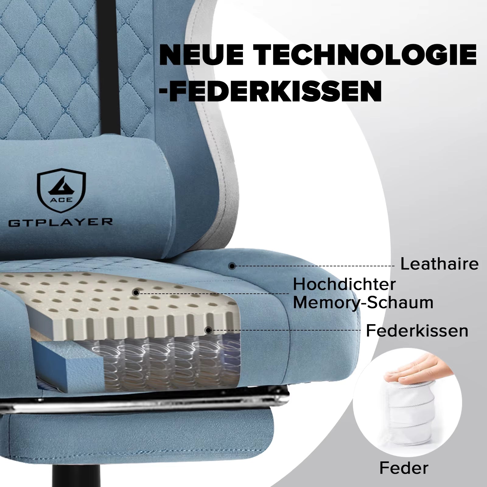 GTPLAYER Gaming Chair Ergonomischer Gaming Sessel Schreibtischstuhl Mit Stoffoberfläche, Federsitzkissen, Verbindungsarmlehnen